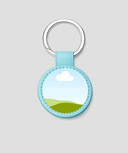 Turquoise ronde leren sleutelhanger met eigen afbeelding