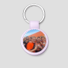 Lila ronde leren sleutelhanger met eigen feestfoto