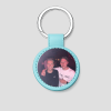 Turquoise ronde leren sleutelhanger met eigen feestfoto