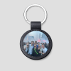Zwarte ronde leren sleutelhanger met eigen feestfoto van een groep mensen