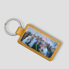 Donkergele gepersonaliseerde leren sleutelhanger met foto