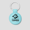 Turquoise ronde leren sleutelhanger met eigen bedrijfslogo