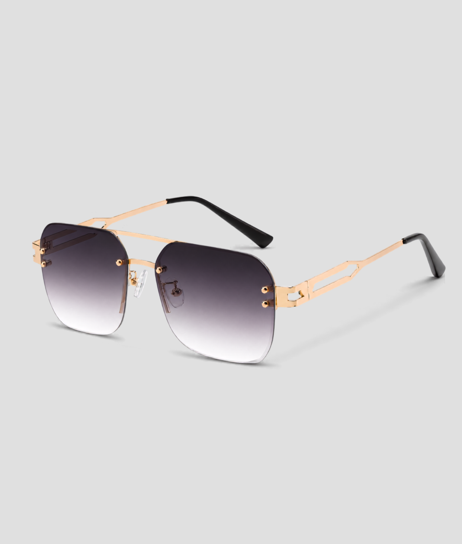 Gouden festival techno bril met vierkant montuur en grijze gradient glazen