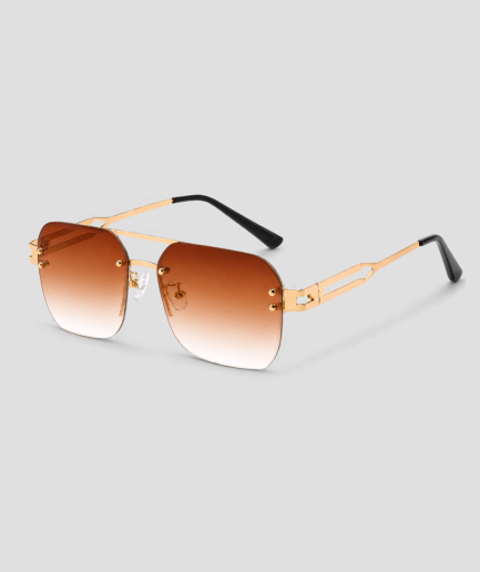 Gouden festival techno bril met vierkant montuur en oranje gradient glazen