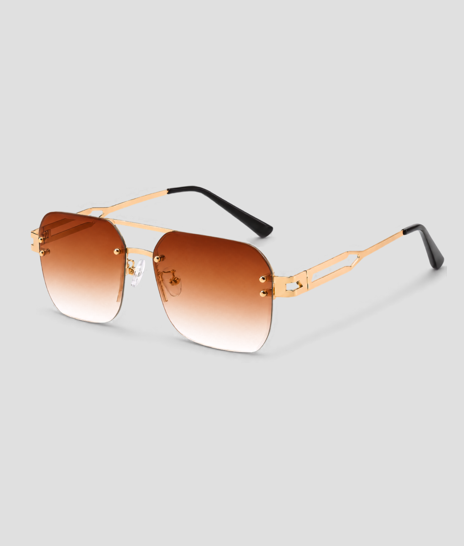 Gouden festival techno bril met vierkant montuur en oranje gradient glazen