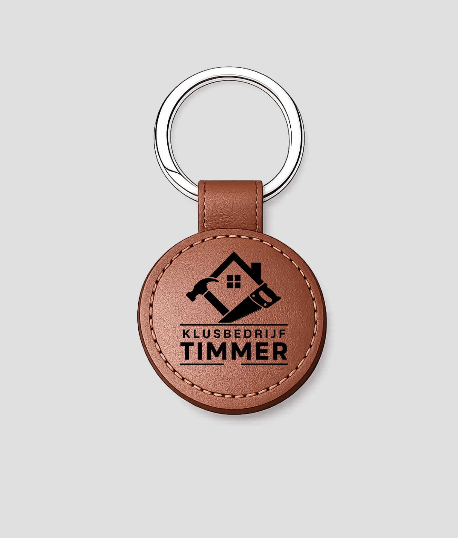 Bruine ronde leren sleutelhanger met eigen logo