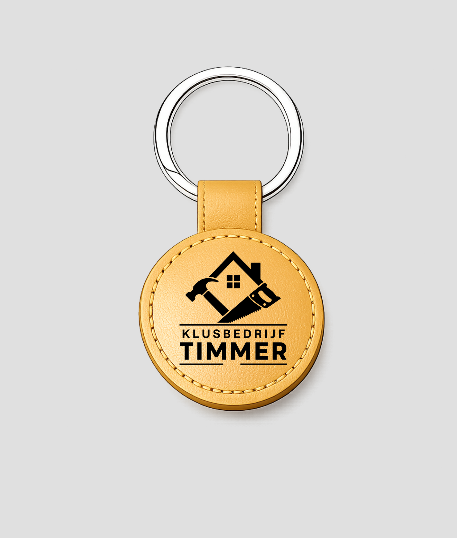 Gouden ronde leren sleutelhanger met eigen logo