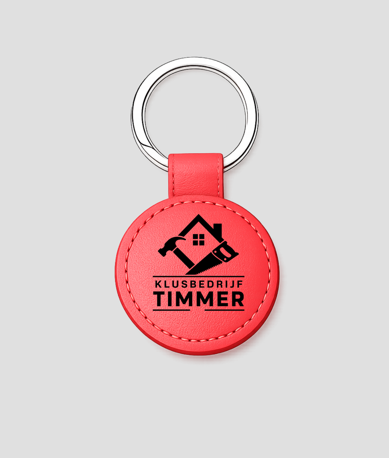 Rode ronde leren sleutelhanger met eigen logo
