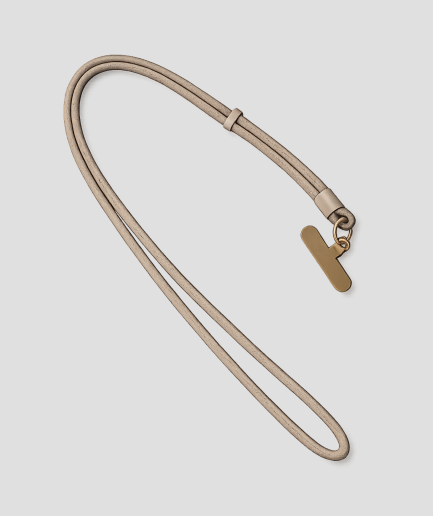 Beige telefoonkoord van extra stevig nylon met telefoonhouder