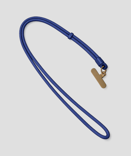 Marineblauw telefoonkoord van extra stevig nylon met telefoonhouder