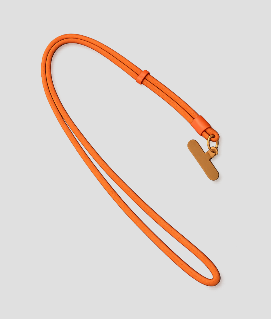 Oranje telefoonkoord van extra stevig nylon met telefoonhouder