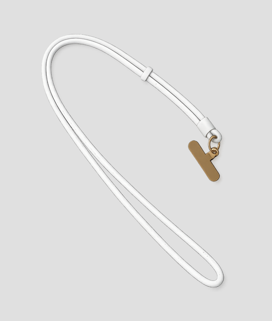 Wit telefoonkoord van extra stevig nylon met telefoonhouder