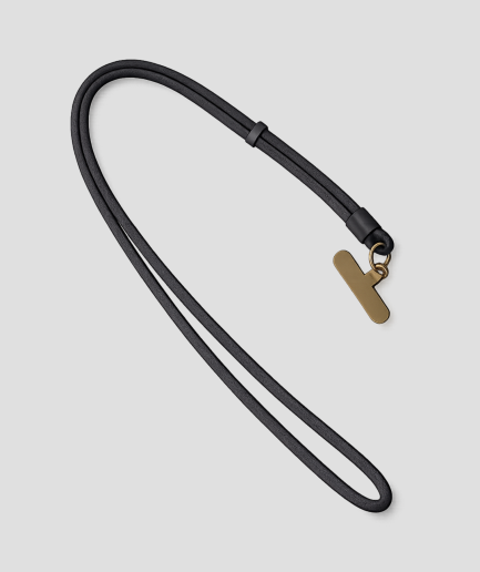 Zwart telefoonkoord van extra stevig nylon met telefoonhouder