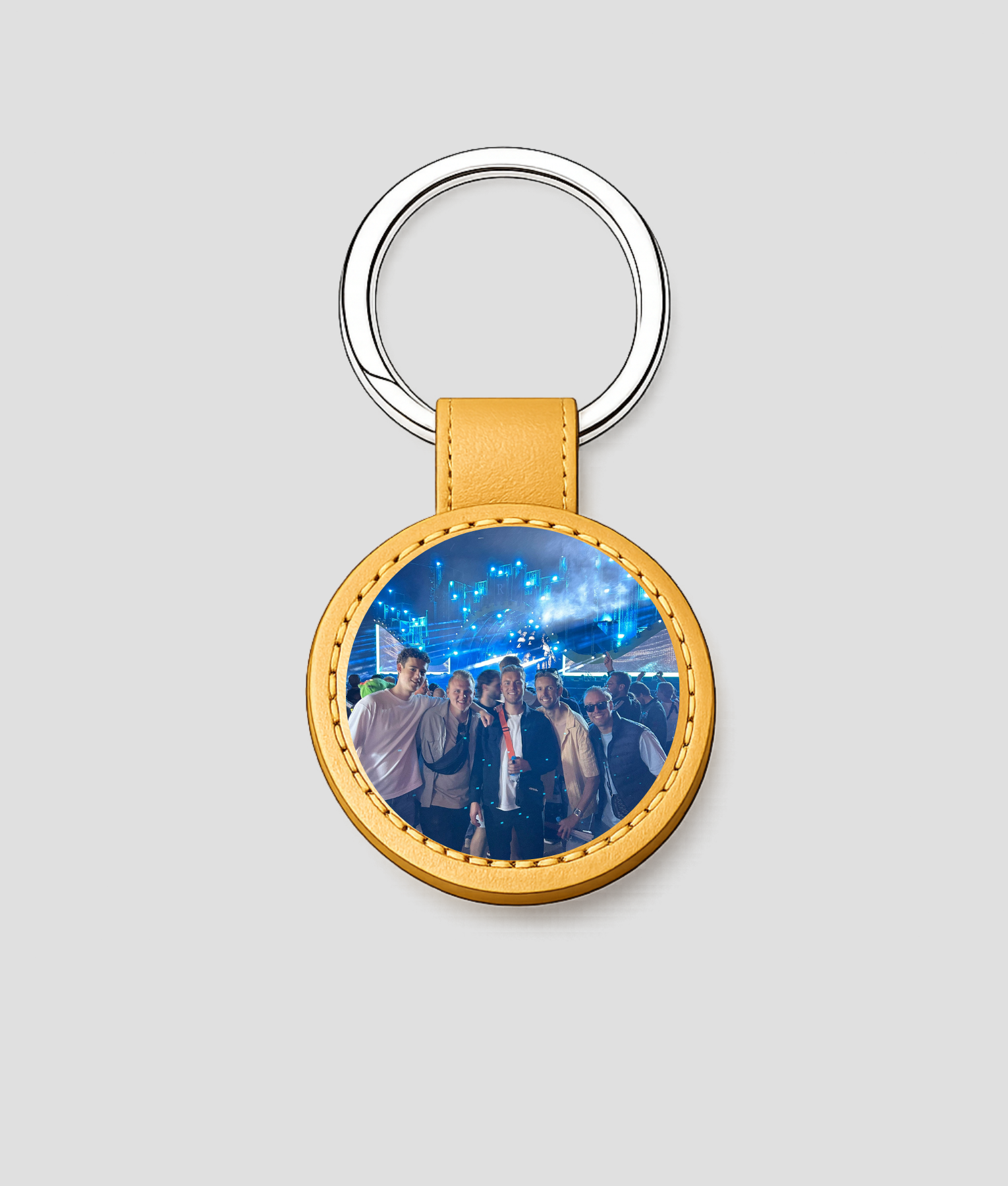 Gouden ronde leren sleutelhanger met eigen foto