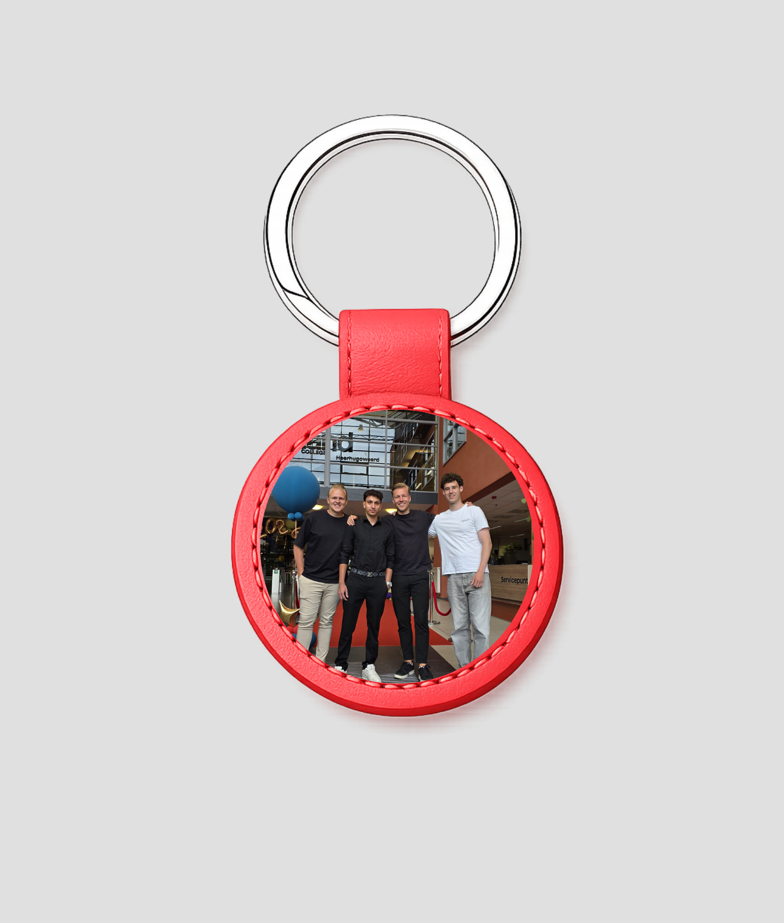 Rode ronde leren sleutelhanger met eigen foto