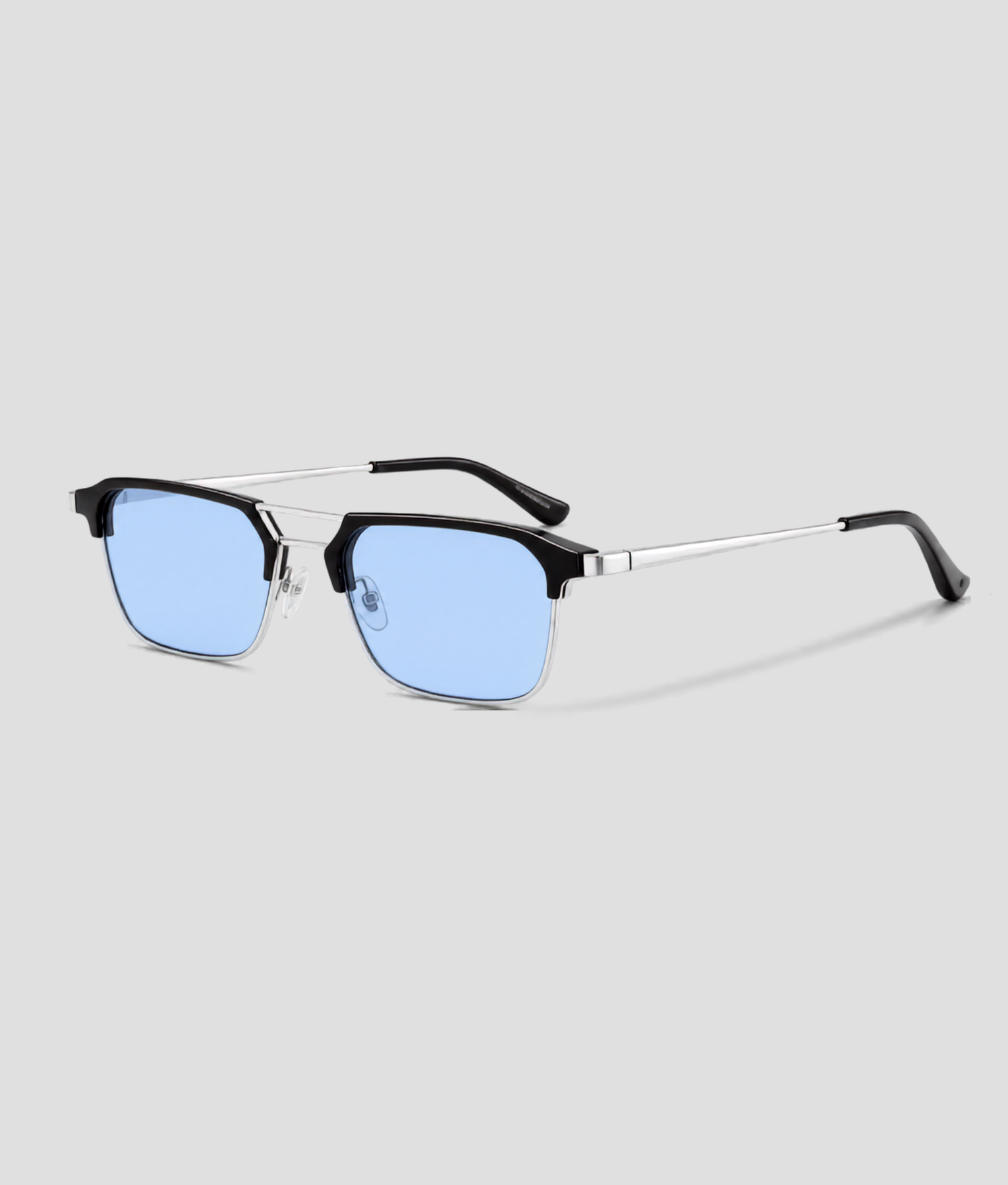 Zilveren festival techno bril met browline montuur en blauwe glazen