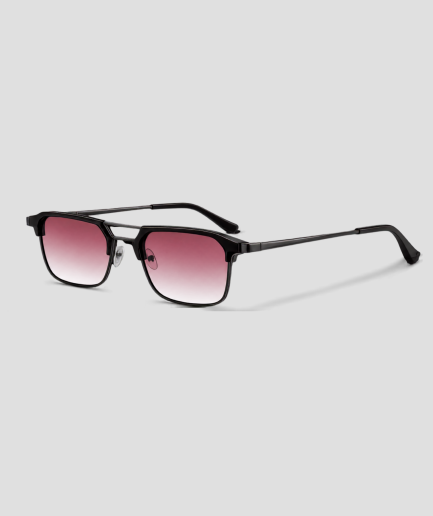 Zwarte festival techno bril met browline montuur en roze gradient glazen
