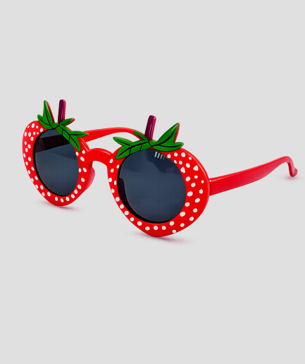 Rode feestbril in de vorm van aardbeien met witte stipjes