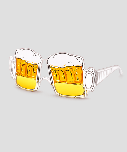 Feestbril in de vorm van twee bierpullen met schuimkraag