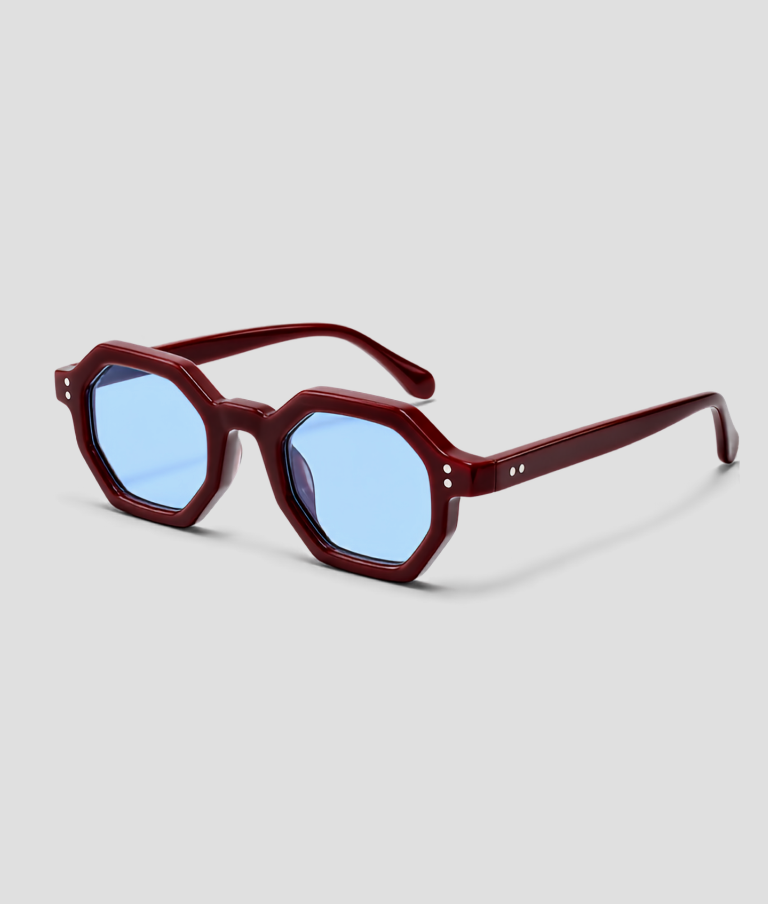 Bordeaux zeshoekige zonnebril met blauwe glazen