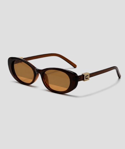 Bruine ovale zonnebril met goud accent