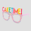 Feestbril met confetti-print en tekst 'Caketime' erboven
