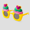 Gele feestbril in de vorm van cupcakes met glitter hartje