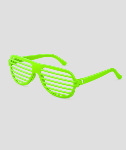 Felgroene shutter shades feestbril met verticale sluitingsstrepen