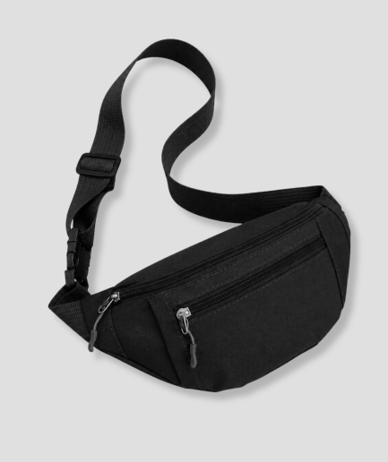 Zwarte festival heuptas fanny pack met twee ritsvakken