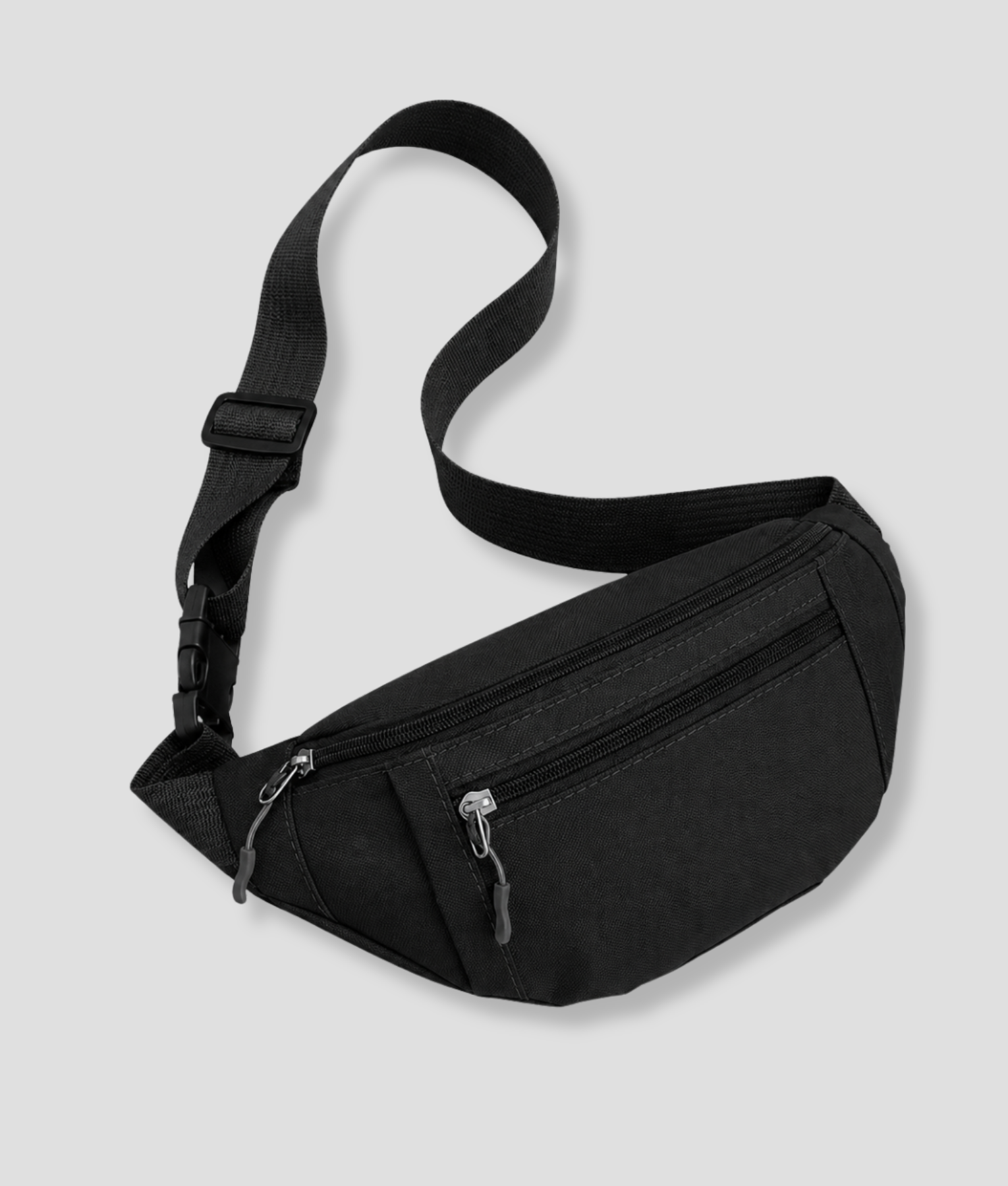 Zwarte festival heuptas fanny pack met twee ritsvakken