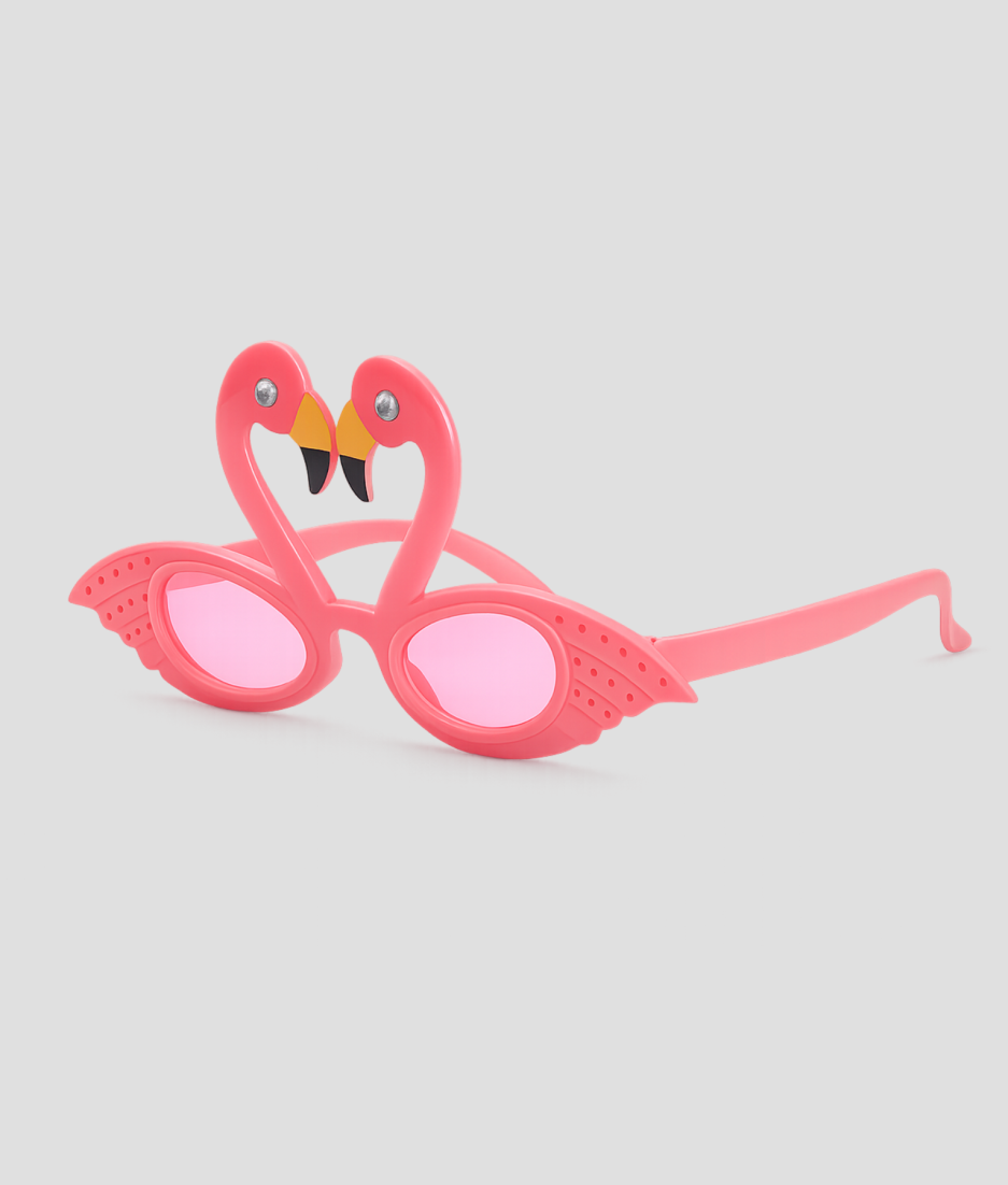 Roze feestbril in de vorm van twee flamingo's met roze glazen