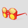 Rode friet feestbril met gele ronde glazen