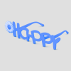 Blauwe feestbril in de vorm van het woord HAPPY met bloem