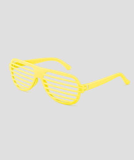 Gele shutter shades feestbril met horizontale lamellen