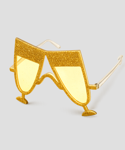 Gouden glitter feestbril in de vorm van champagneglazen
