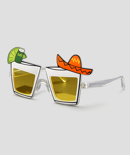 Feestbril in de vorm van tequilaglazen met limoen en sombrero