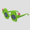 Groene zonnebril in de vorm van een cactus met roze bloemetjes