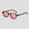 Groene ronde zonnebril met roze glazen
