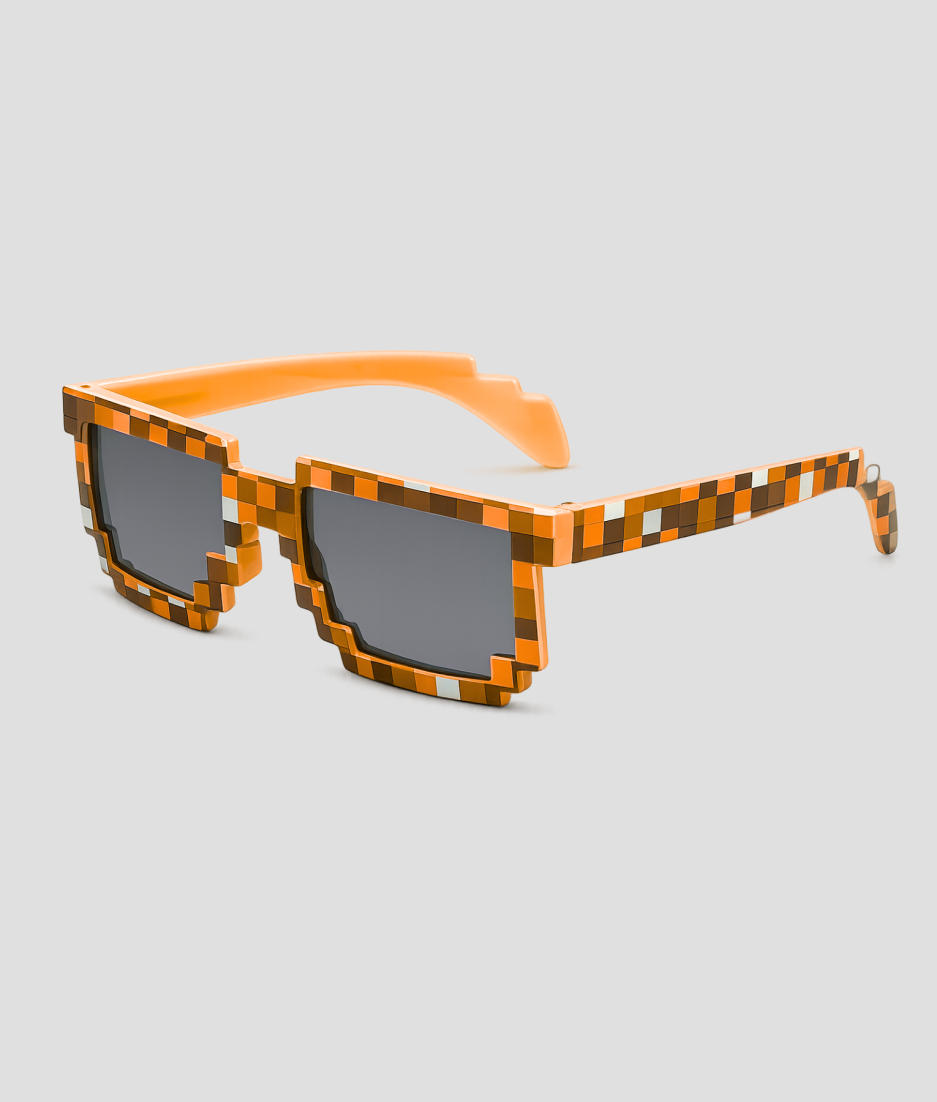 Oranje vierkante feestbril met pixel-patroon