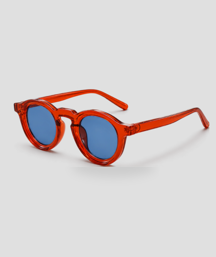Oranje ronde zonnebril met blauwe glazen