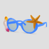 Blauwe zonnebril versierd met een oranje zeester en schelp