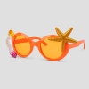 Oranje ronde zonnebril versierd met een gouden zeester en schelp