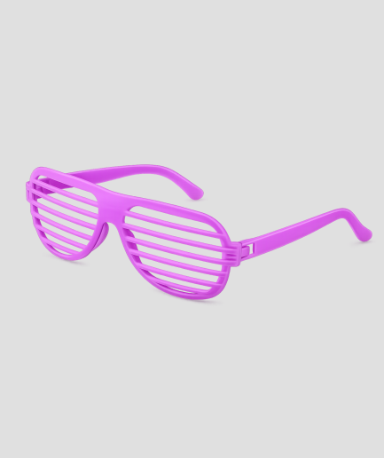 Paarse shutter shades feestbril met horizontale lamellen