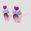 Pastelkleurige feestbril in de vorm van cupcakes met glitter hartjes