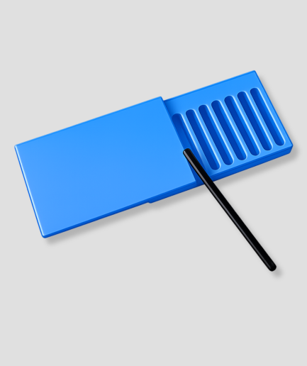 Blauw opbergbakje met vakjes en bijpassend buisje