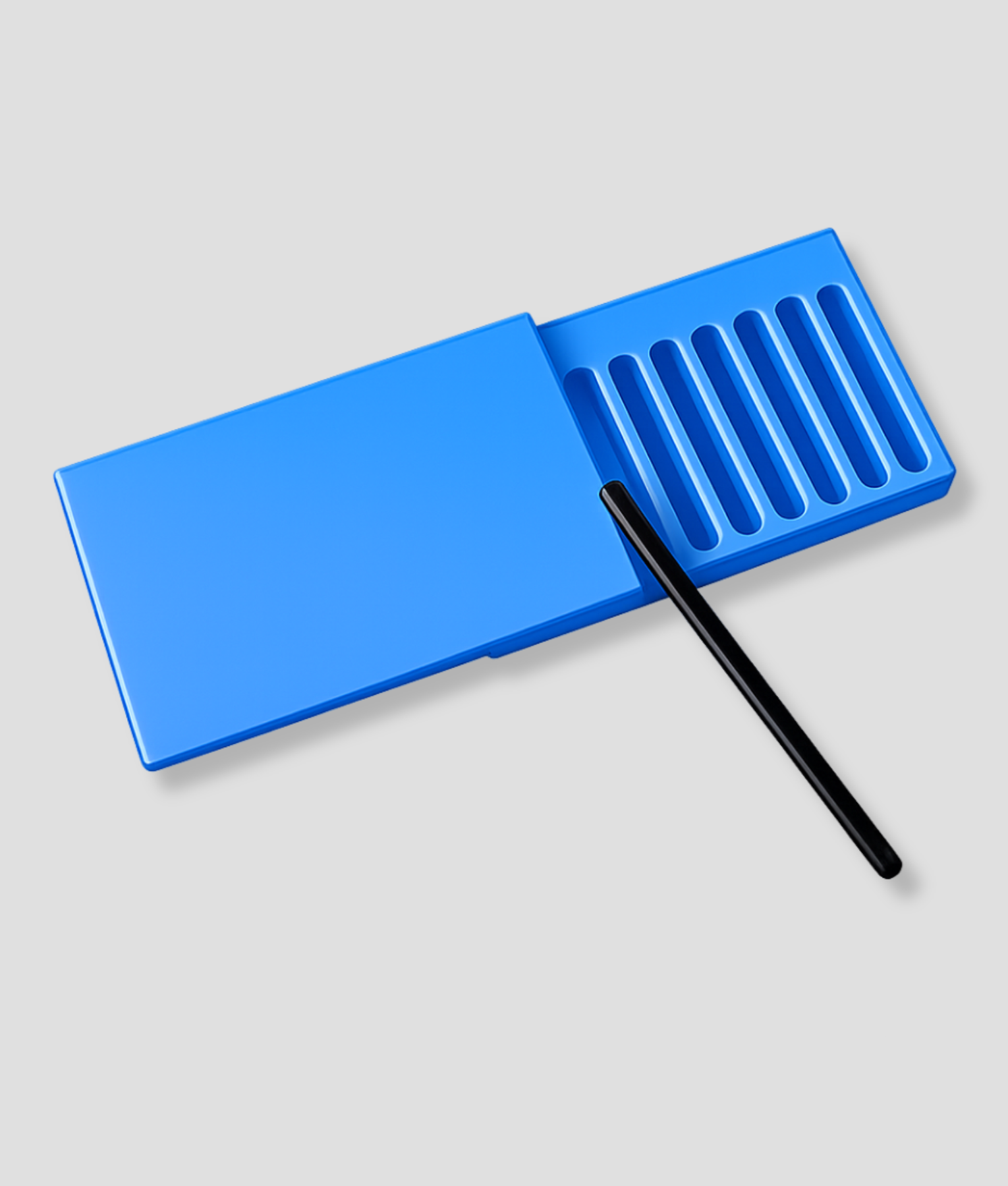 Blauw opbergbakje met vakjes en bijpassend buisje