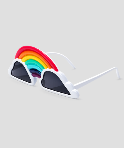 Regenboog feestbril met witte wolkjes montuur