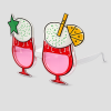 Feestbril in de vorm van rode cocktailglazen met citroenschijf en rietje