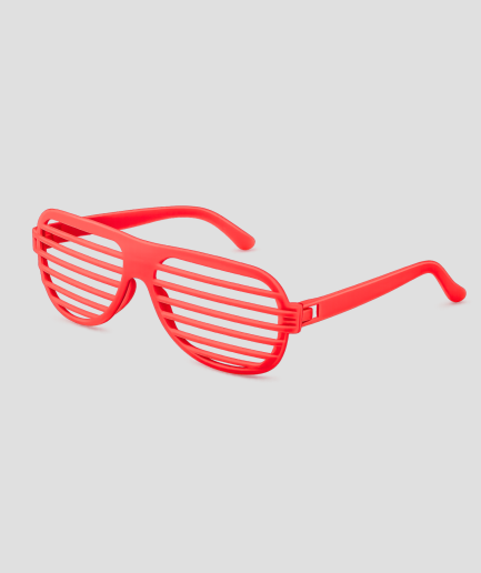 Rode shutter shades feestbril met horizontale lamellen