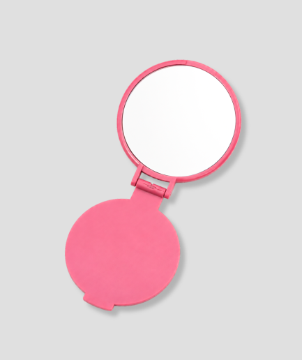 Roze ronde opvouwbare zakspiegel met vergrotende spiegelkant